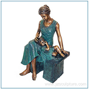 Garden Cozy Statue Life Size Bronze Mother and Boy Statue